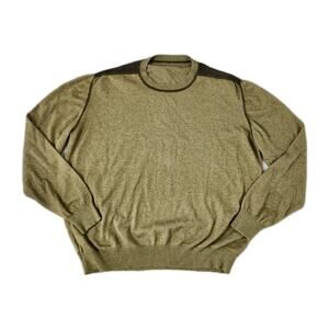 Made in Italy Cashmere Silk Crewneck Sweater Ribbed Epaulette Shoulders Mens L